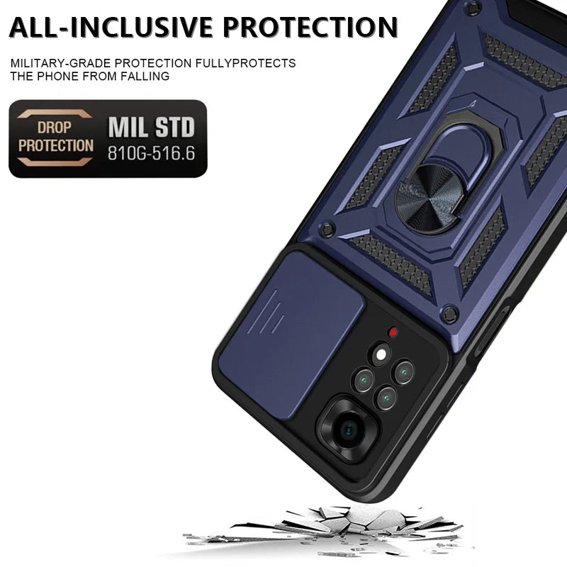 Slide Camera Lens Protector Armor Case For Redmi Note 13 12 11 10 Pro Plus 10s 11s 12s 13C 12C Military Grade Bumpers Ring Cover