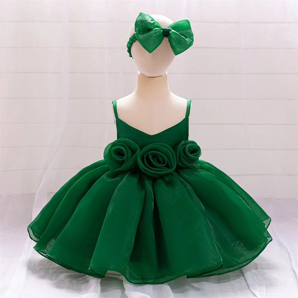 Baby Girl Dress Big Flower Ceremony Pink 1st Birthday Clothes For Baptism Bow Princess Kids Costume Party Wedding Gown Vestidos