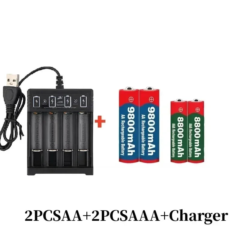 Best 1.5V AA9800mAh+AAA8800mAh+USBcharger 1.5V Rechargeable Nickel Hydrogen Battery, Used for Electronic Toys Camera Batteries