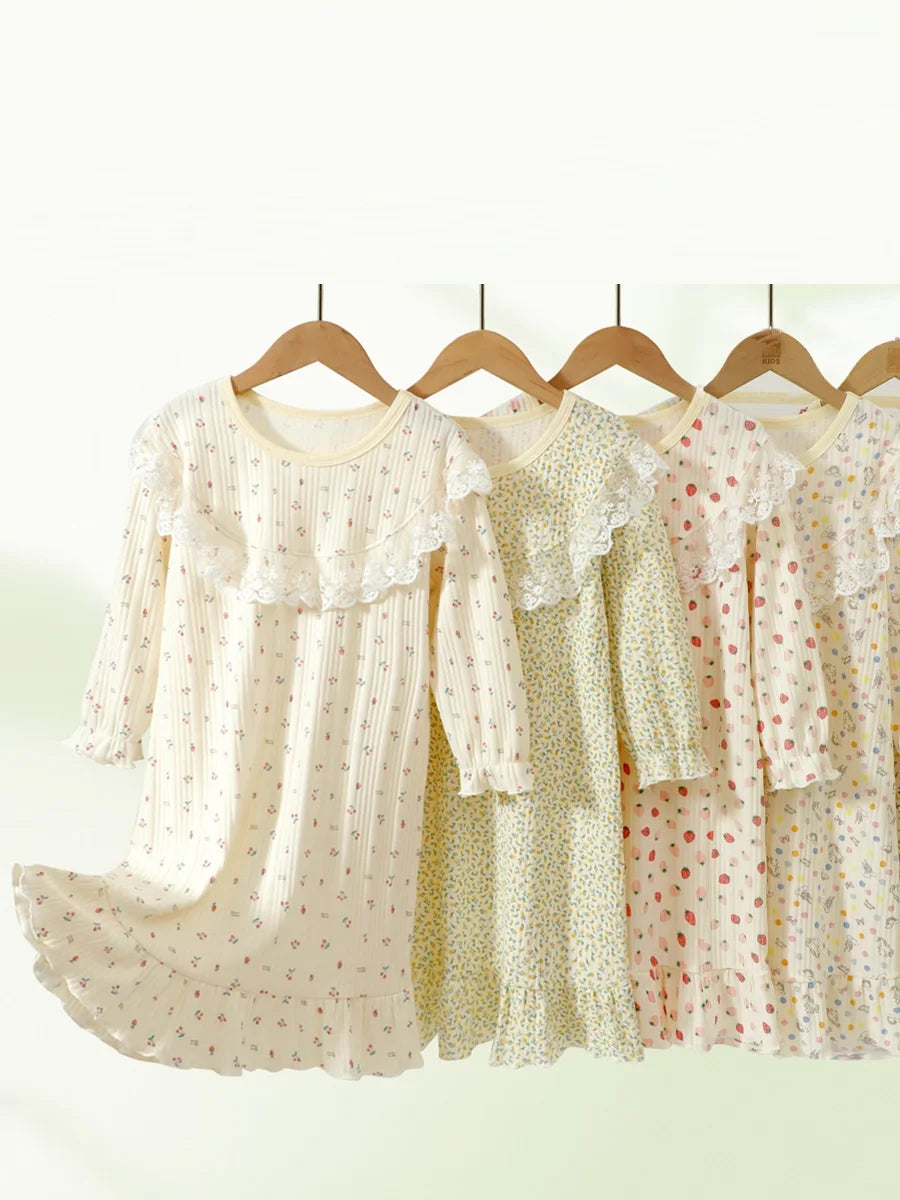 New Delivery Children Clothes Baby Autumn Spring Long Sleeve Pajama Nightdress Home Clothes 110-170 Students Strawberry Cotton