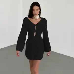 Sexy Pearls Hollow Out Knit Mini Dress Women Sweet Backless Beach Holiday Evening Dresses Party Summer Vacation Robes Design New