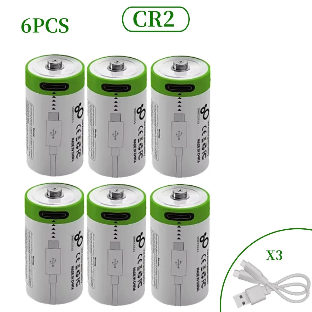 3.7V CR2 USB Recargable Batería, Pilas Recargables Tipo-C, para Cámara, Telémetro, Cerradura de Freno, Impresora SP-1