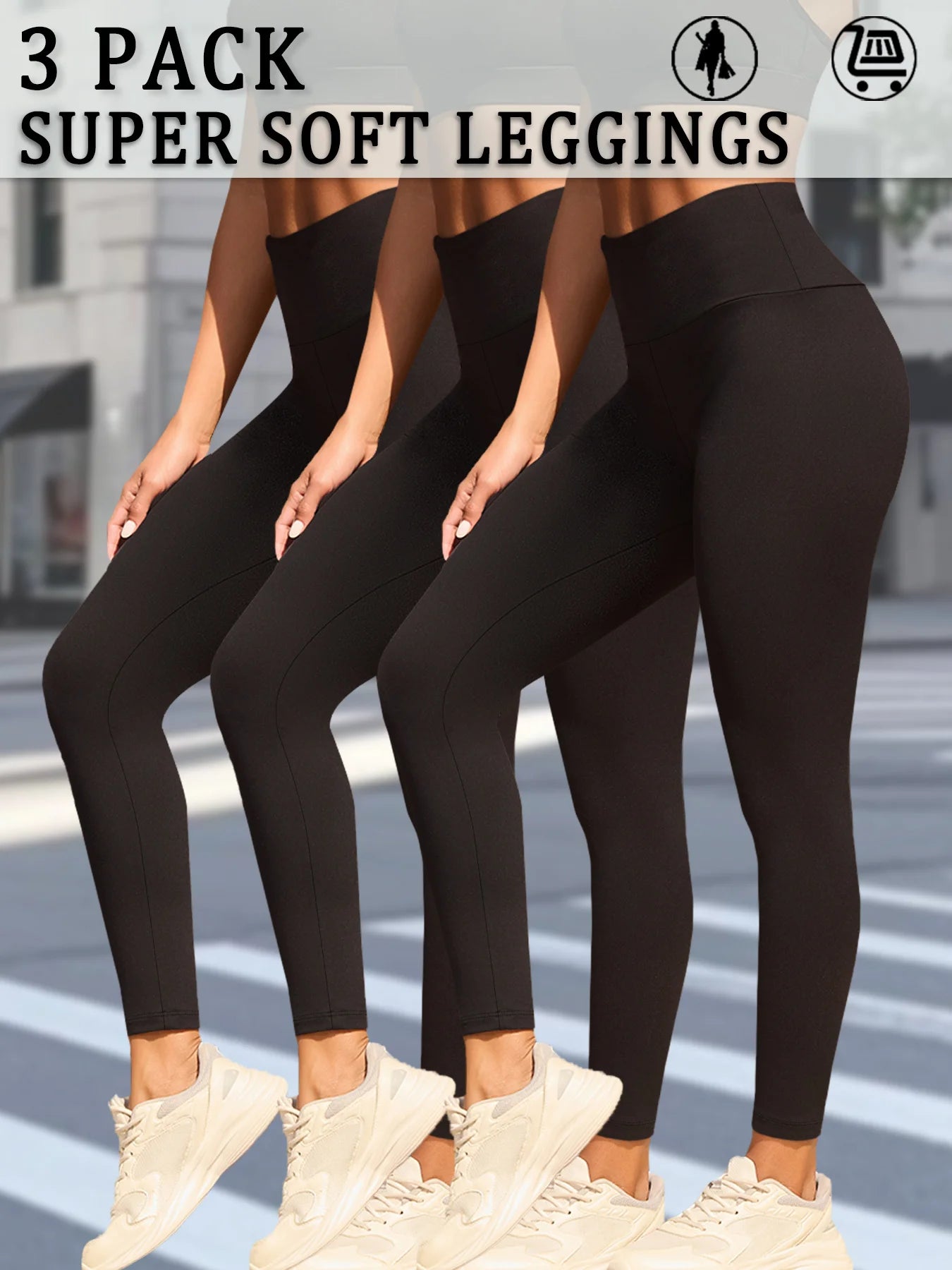3 Pack Women's Super Soft Leggings High Waisted Tummy Control Workout Yoga Running Athletic Push Up Gym  Leggings
