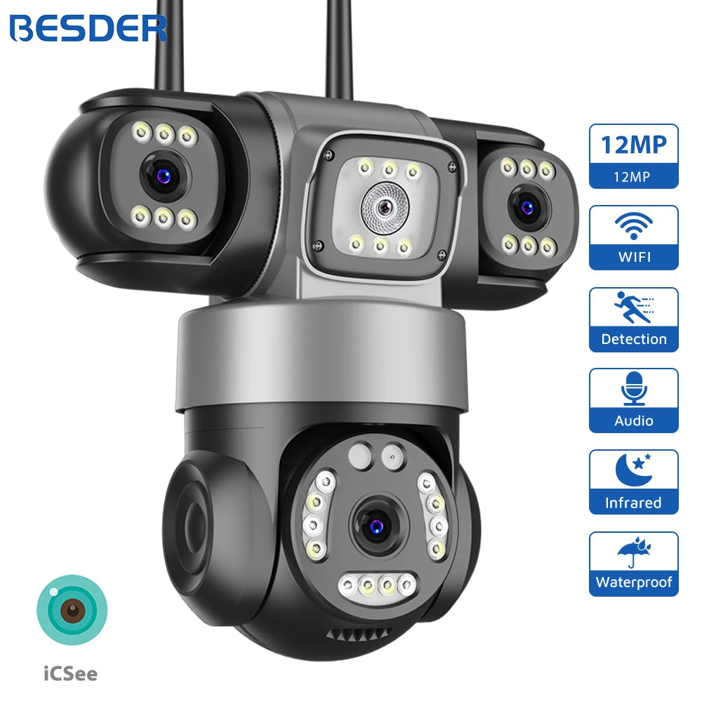 BESDER 15MP WiFi IP Camera PTZ Three Screens Outdoor CCTV Security Surveillance Camera Night Vision Monitor 3D Space iCSee App