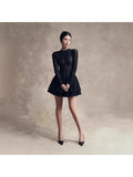 TWOTWINSTYLE Solid Hollow Out Slimming Dresses for Women O Neck Long Sleeve High Waist Temperament Dress Female Fashion