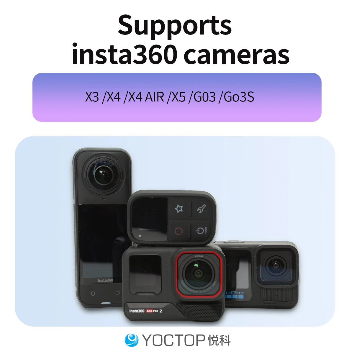 YOCTOP is suitable for Insta360 sports cameras X3, X4, X5, GO 3S, Ace Pro2 Bluetooth remote control waterproof accessories