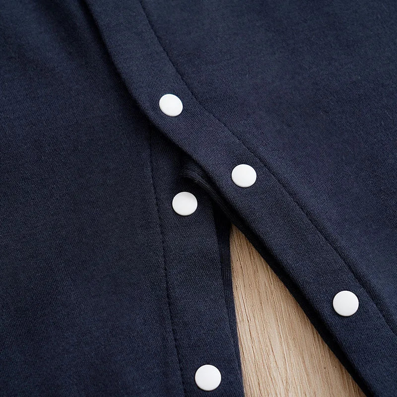 BabyBoys AndGirls Newborn Casual Solid Color Contrasting Children's Baseball Suit Cotton Spring And Autumn Long Sleeved Jumpsuit