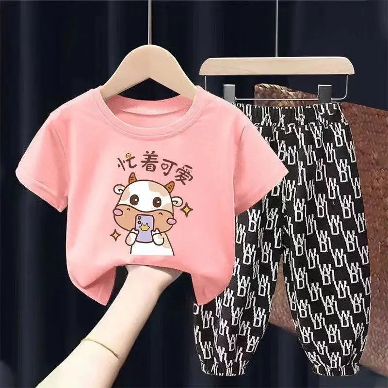 Mother Kids Set Summer 2pcs Clothes Children Boy Girl Clothes Sets Cute Clothing Cotton Short Sleeve Trousers T-shirt Pants Suit
