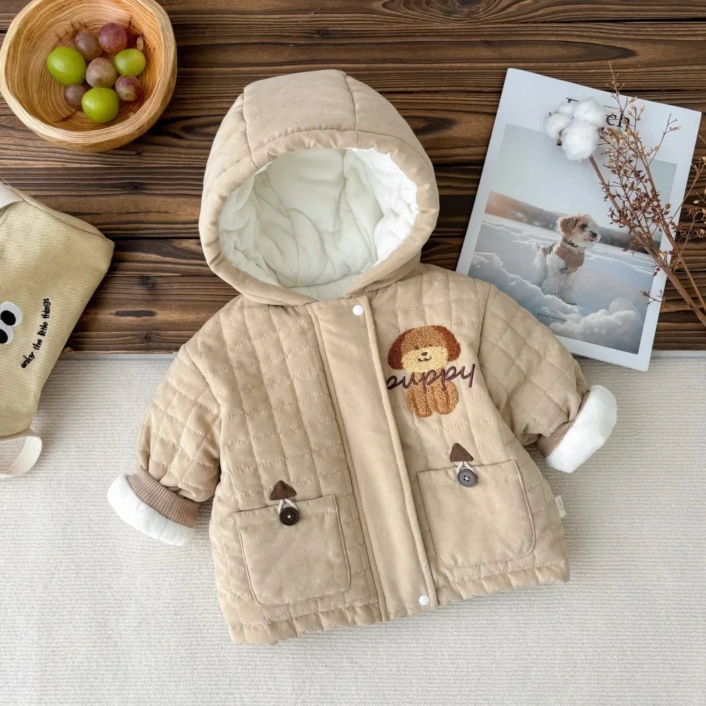 2024 Winter New in Kids Infant Boys Thicken Warm Outwear ,toddler Baby Hooded Zipper Cartoon Dog Jacket Top Outfits 0-3Y