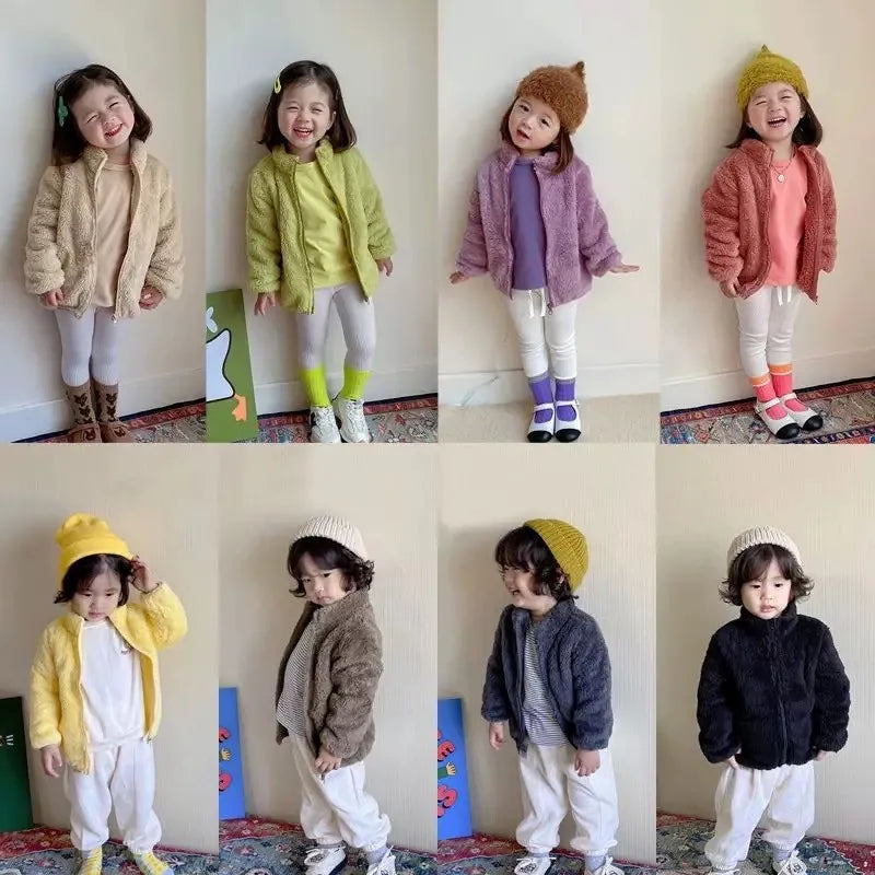 Boys Girls Solid Color Outerwear New Style Fashion Casual Plush Coats Simple Fashion Wear Casual Autumn Winter Jacket For Kids