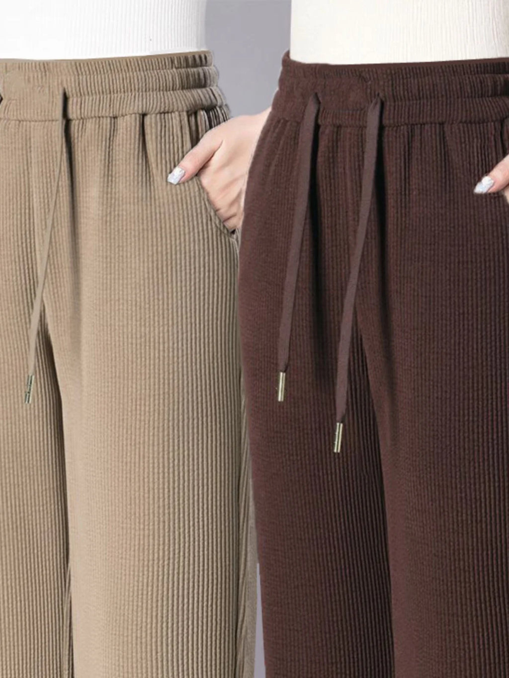 Thickened Fleece Wide Leg Pants Women's Casual Straight Cut Velvet Slimming Versatile Autumn Winter Fashion High Waist Trousers