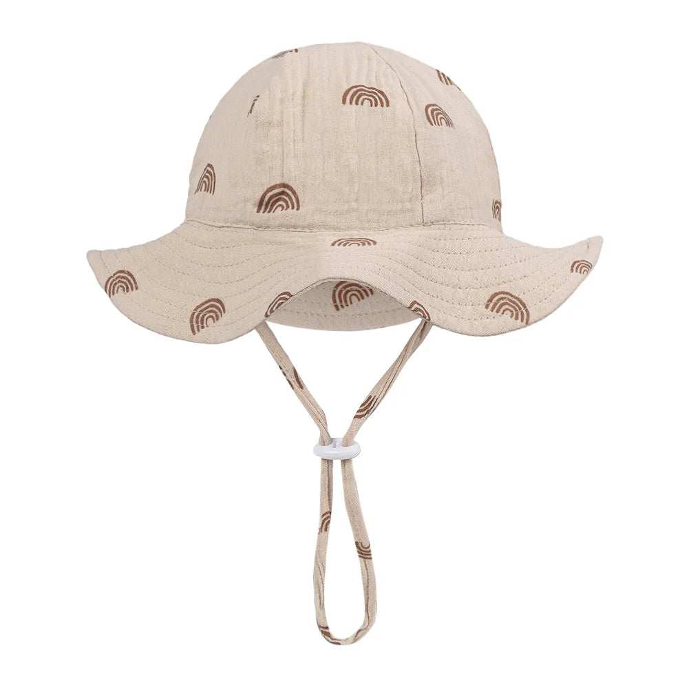 Baby Cotton Bucket Hats New Children Sunscreen Outdoor Caps Boys Girls Print Panama Hat Unisex Beach Fishing Hat For 3-12 Months