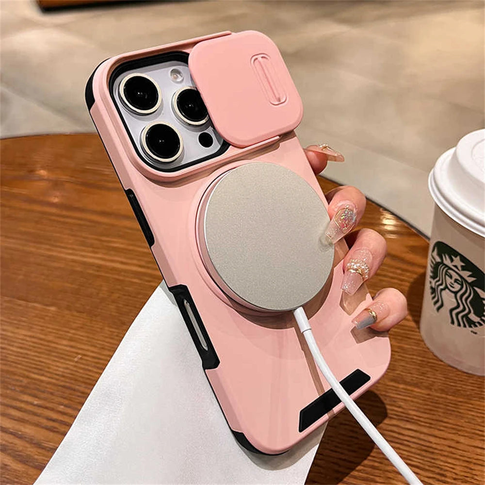 Luxury Slide Camera Lens Protection Magnetic Ring Holder Case For iPhone 17 Air 11 12 13 14 15 16 Pro Max Plus Shockproof Cover