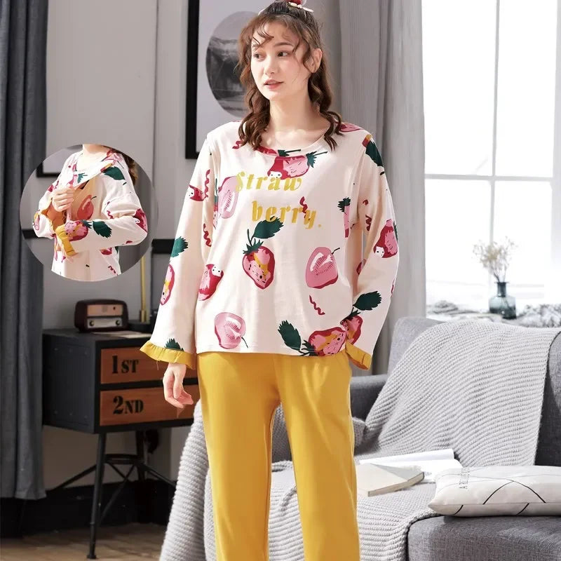Breastfeeding Pajamas Breast Feeding Nightwear Maternity Nursing Pajama Sets Autumn Maternity Nursing Sleepwear Pregnancy Pyjama