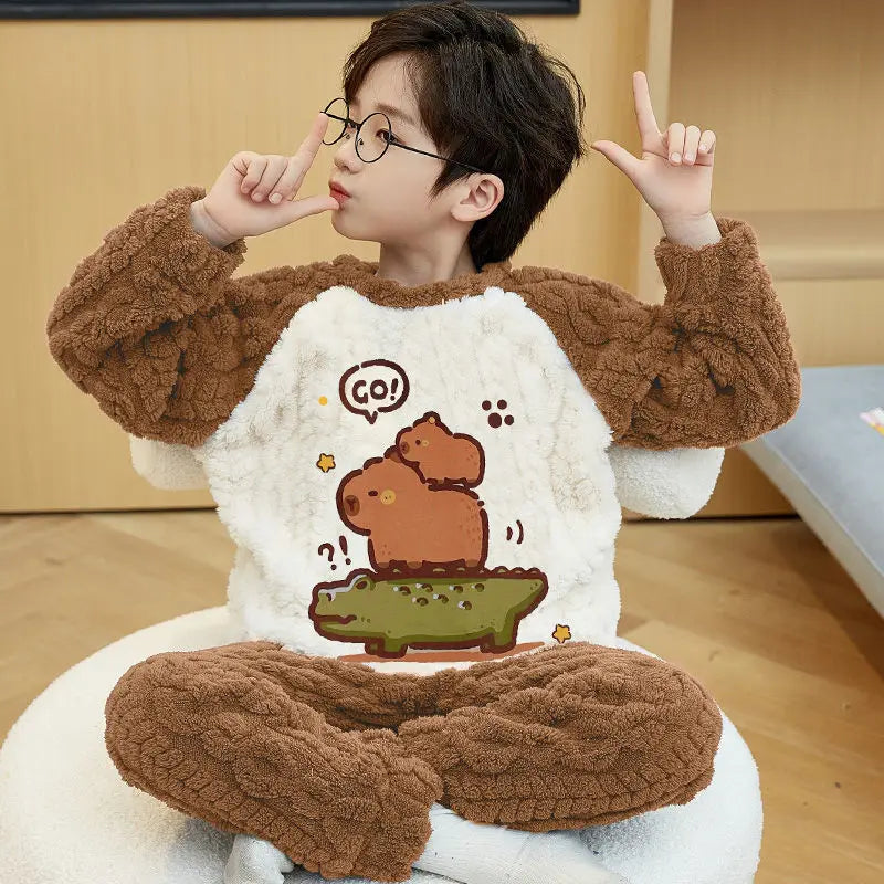 Kids Pajamas for Boys 2 3 4 5 6 7 8 9 10 11 12 14 15 Years Cotton Sleepwear Set Dinosaur Pyjamas Brown Children Pijamas Clothing