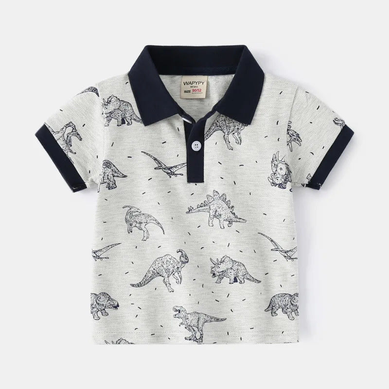 Formal Polo Shirts for Kids Polos Boy Toddler Clothes Party White Dinosaur Cute Korean Gentleman Shirt Summer Tops 2 4 6 7 Years