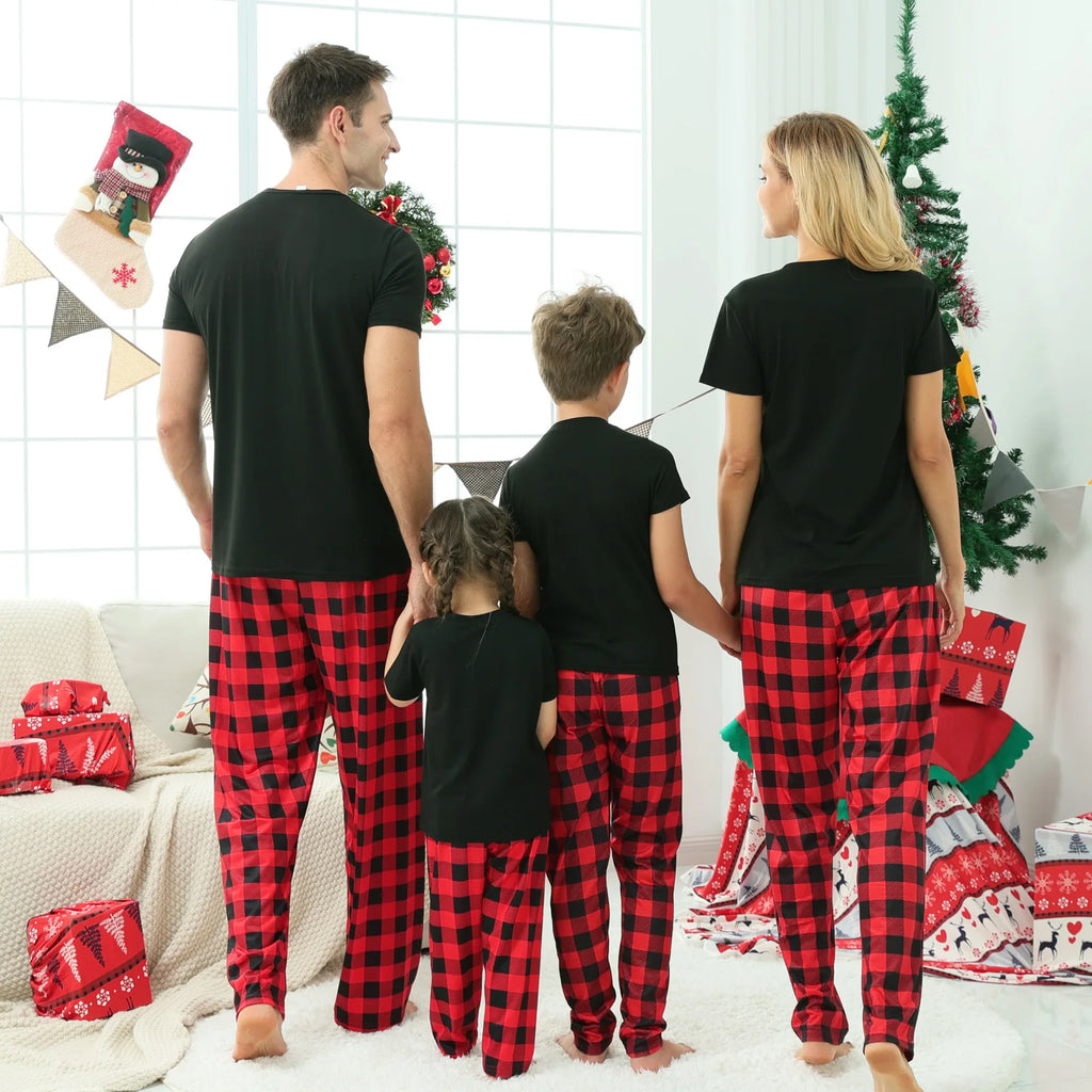 Xmas Family Look New Short Sleeve Christmas Matching Outfits Santa Tree Print Sleepwear Adults Kids Cute Pajamas Set Baby Romper