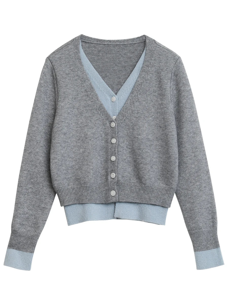 CHIC VEN Women Cardigan Casual V-neck Single Breasted Contrast Female Knitted Sweaters Long Sleeved Jumpers Spring Autumn