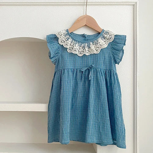 2024 New Summer Sisters Clothes Girls Princess Dress Toddler Baby Bodysuits Short Sleeved Cotton Print Kids Party Dress