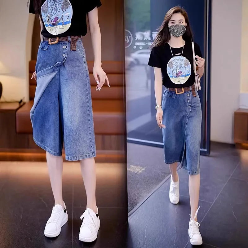 High Waist Wide Leg Pants Thin Design Summer Jeans Women's Loose Fit Small Size  Straight Cut Denim orts