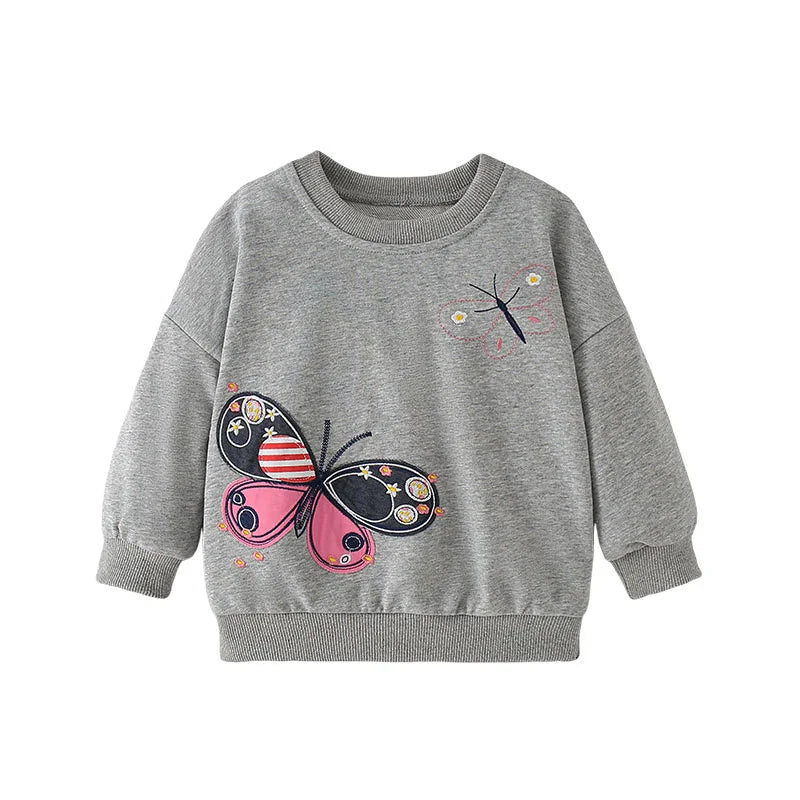 Jumping Meters Fashion Girls Sweatshirts Butterfly Toddler Kids Clothing Autumn Spring Sport Baby Hooded Shirts Clothes Shirts