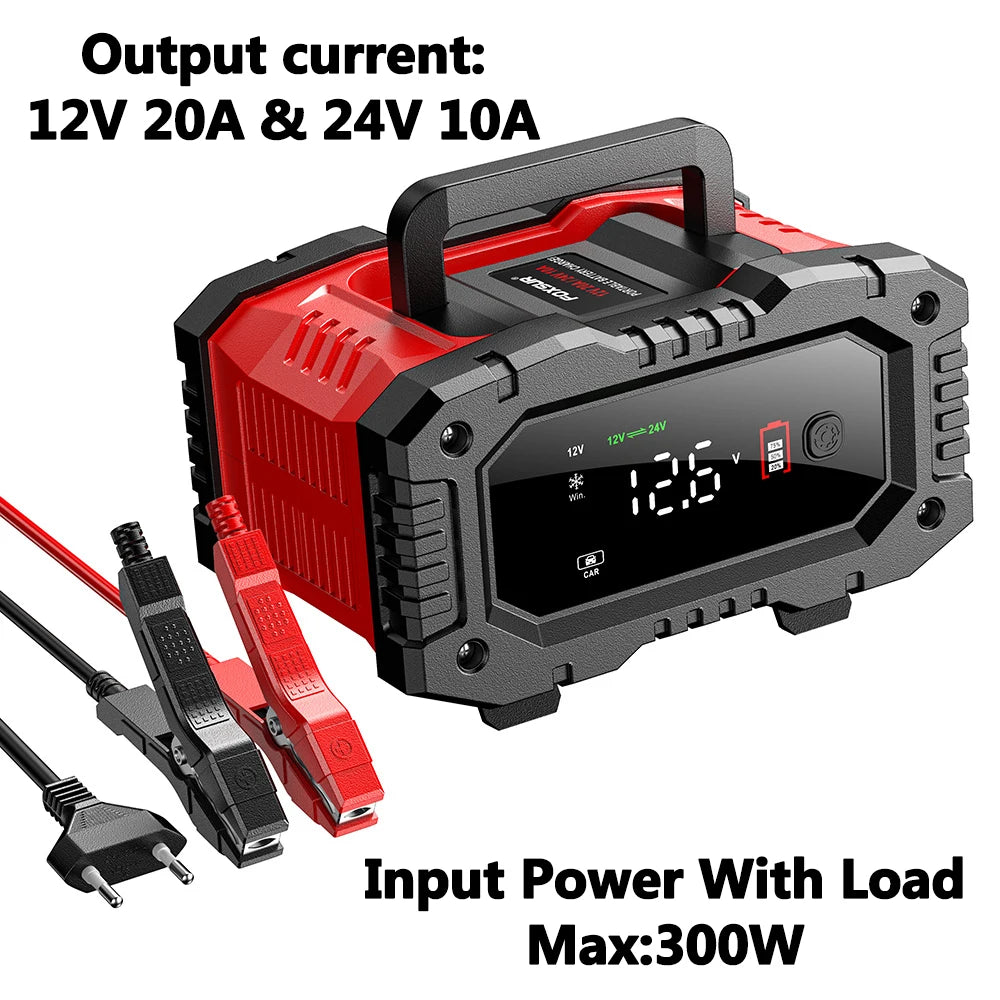 12V 24V FOXSUR FPT200 FPT100 Car Battery Charger for Moto for Truck Battery Repair for Lead-Acid AGM LiFePo4 EFB GEL WET