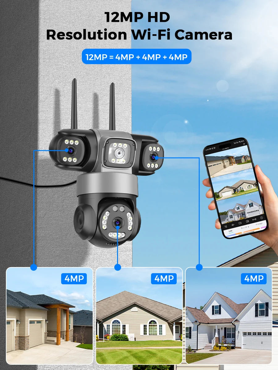 BESDER 15MP WiFi IP Camera PTZ Three Screens Outdoor CCTV Security Surveillance Camera Night Vision Monitor 3D Space iCSee App