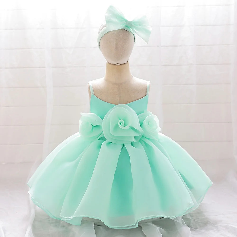 Baby Girl Dress Big Flower Ceremony Pink 1st Birthday Clothes For Baptism Bow Princess Kids Costume Party Wedding Gown Vestidos