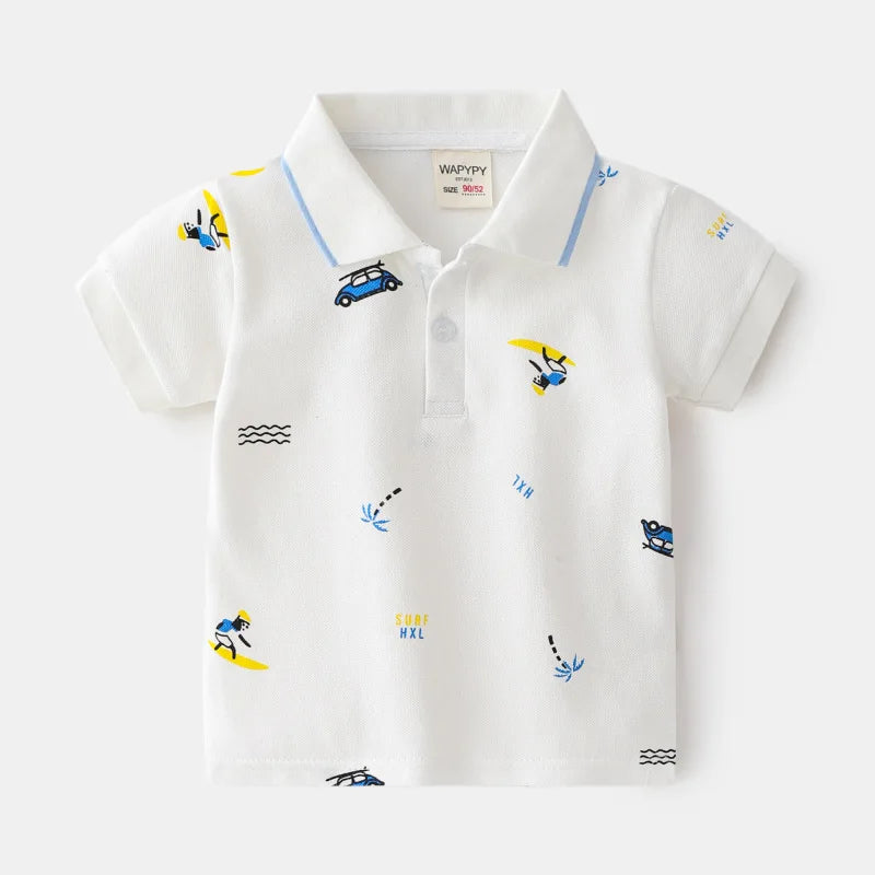 Formal Polo Shirts for Kids Polos Boy Toddler Clothes Party White Dinosaur Cute Korean Gentleman Shirt Summer Tops 2 4 6 7 Years