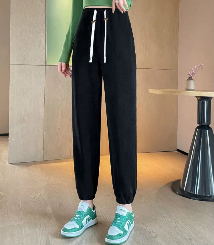 M-4XL Pregnant Women Cotton Fleece Radish Pants Autumn Ankle-length Maternity Corduroy Trousers High Waist Pregnancy Sweatpants