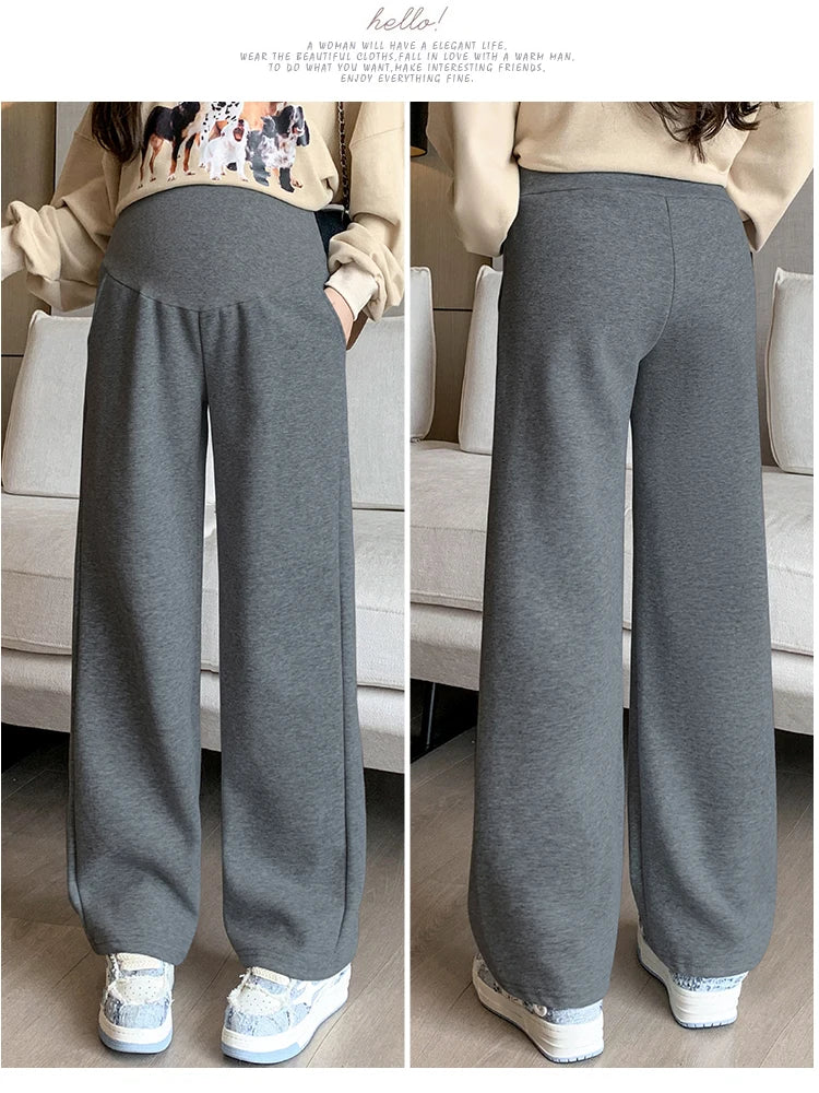 M-4XL Pregnant Women Cotton Fleece Radish Pants Autumn Ankle-length Maternity Corduroy Trousers High Waist Pregnancy Sweatpants