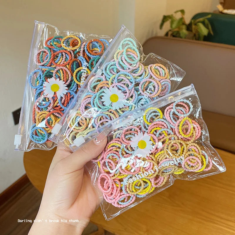 100Pcs/bag Children's Rubber Band Girls Tie Hair Without Hurting Good Elasticity Durable Headband Infant Cute Baby Thumb