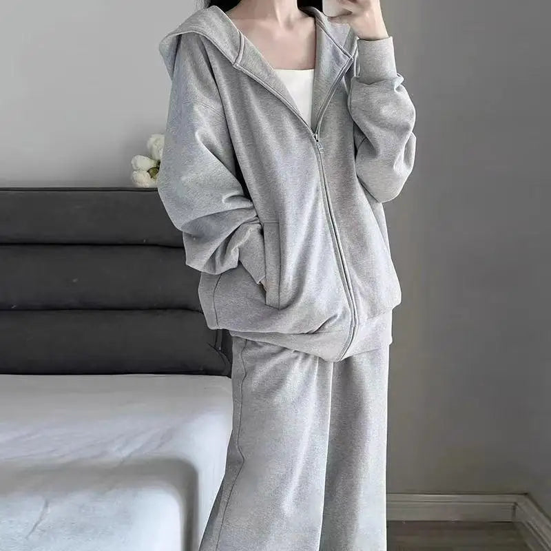 Casual Sportswear Set Women's Spring Autumn New Loose Korean Fashion Versatile Fleece Sweatshirt Two-Piece Trendy Outfit