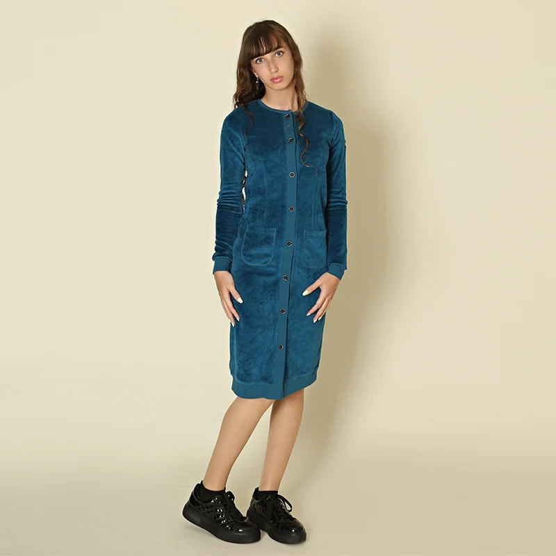 AA-XS-XXL Women Dress Button Front Long Sleeve Casual Dress with Pocket 2024 Trendy Black Velvet Bodycon Midi Dresses Plus Size