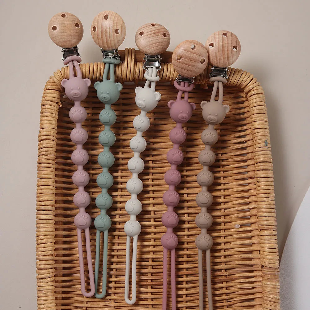 Silicone Pacifier Clip Baby Cartoon Bear Paw Cute Pacifier Chain for Newborn Teething Soother Dummy Clips Beaded