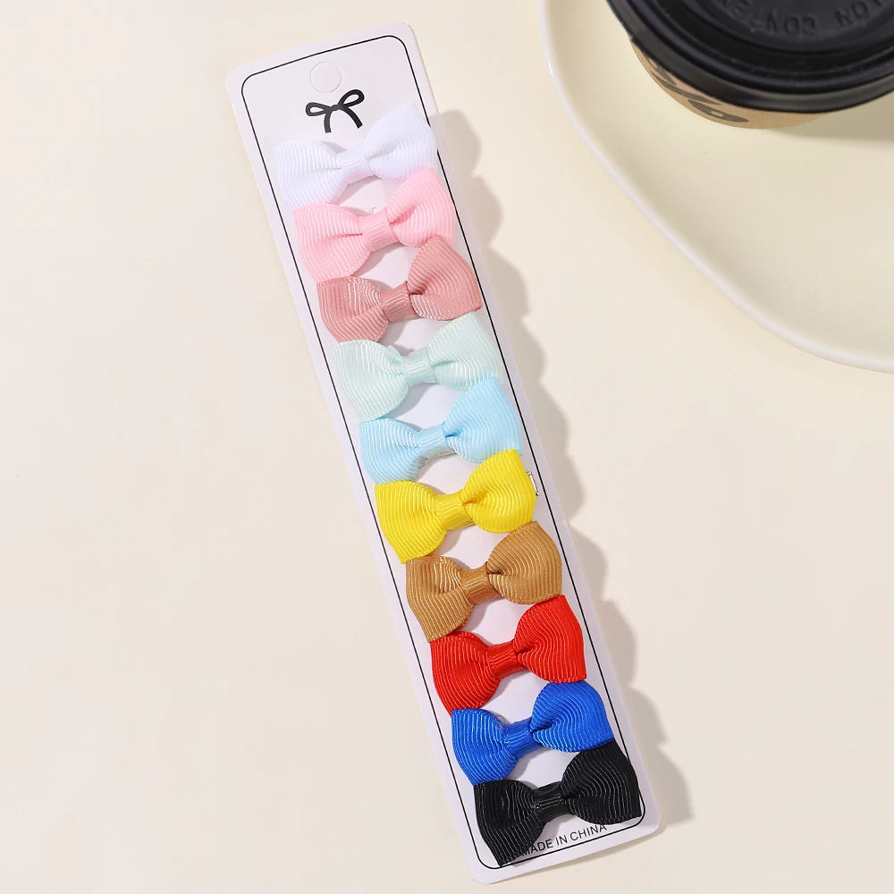 10Pcs Mini Lovely Bowknot Hairpins for Girls Hairgrips BB Clips Solid Color Hair Clip Baby Kids Bows Headdress Hair Accessories