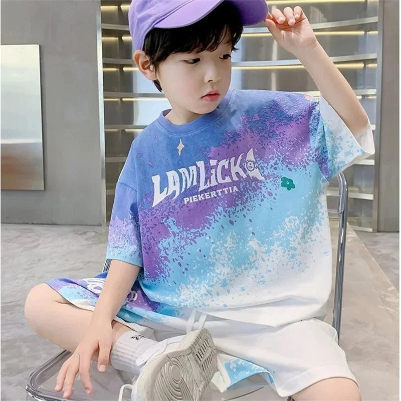 Children Clothes Sets Boys Basketball Suit Summer New Fashion Outfit Kids Short-Sleeved Top Shorts 2 Piece 2-14 Years Old