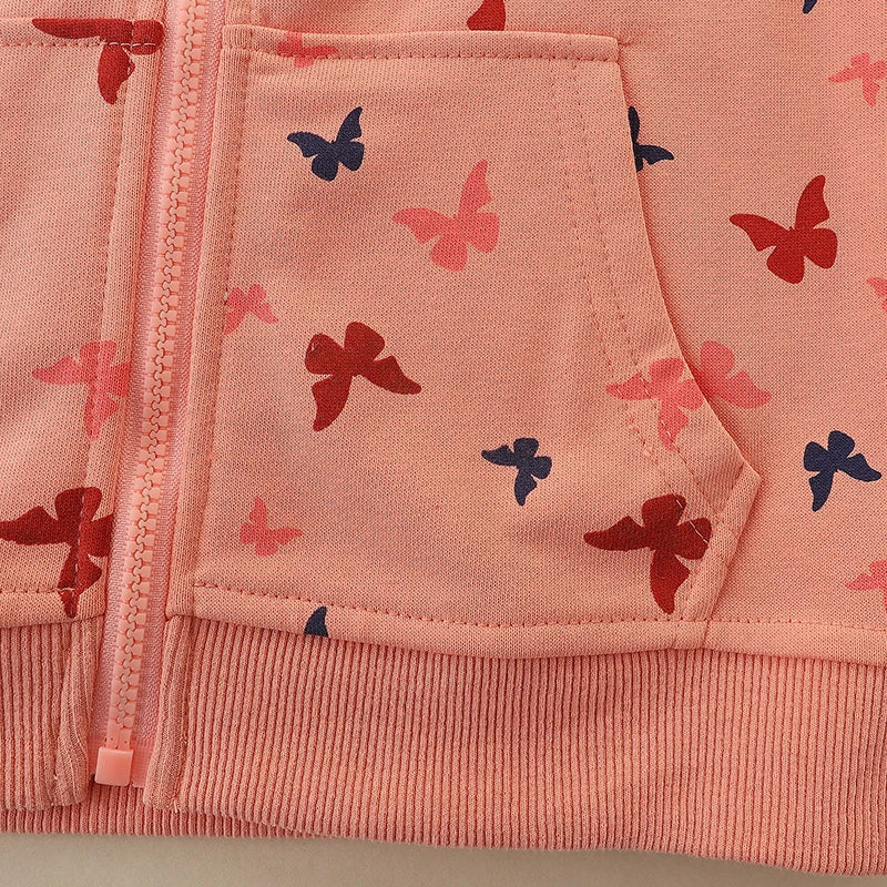 Little maven Autumn Spring Girls Zipper Hoodies Cartoon Butterfly Sweatshirt Jacket for Kids Clothes Children's Clothing