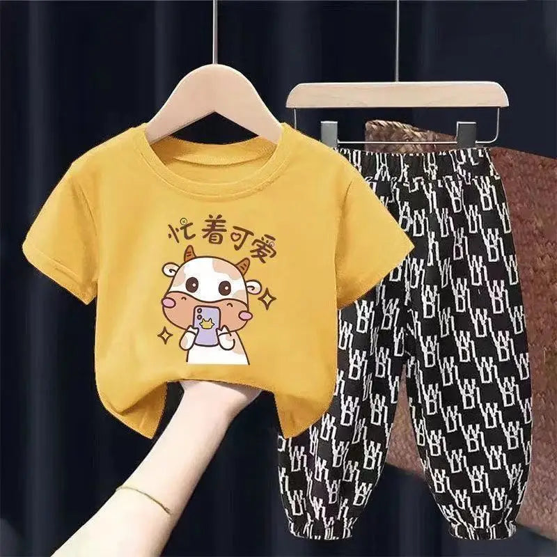Mother Kids Set Summer 2pcs Clothes Children Boy Girl Clothes Sets Cute Clothing Cotton Short Sleeve Trousers T-shirt Pants Suit