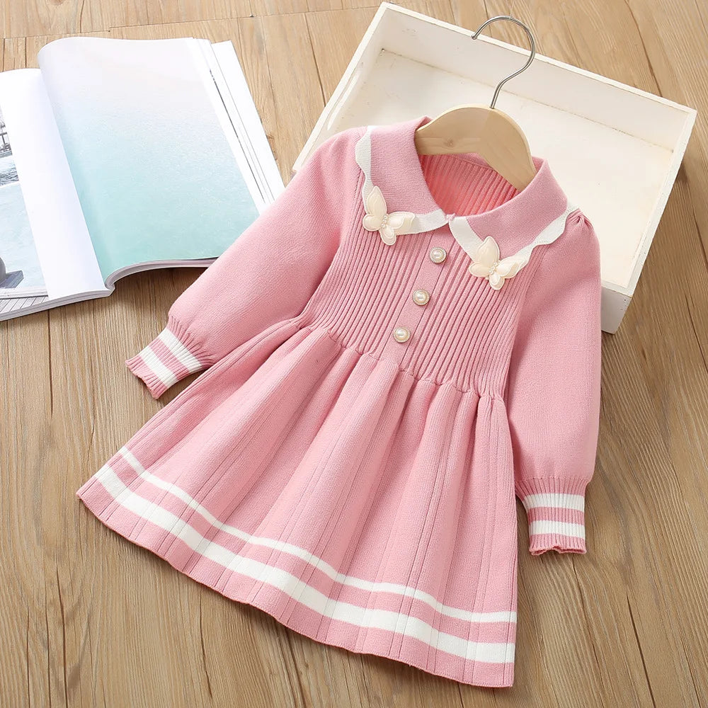 Girls Dress Winter Knitting Sweater Dress Autumn Long Sleeve Princess Dress Vestidos Warm Toddler Girl Clothes Kids Clothing