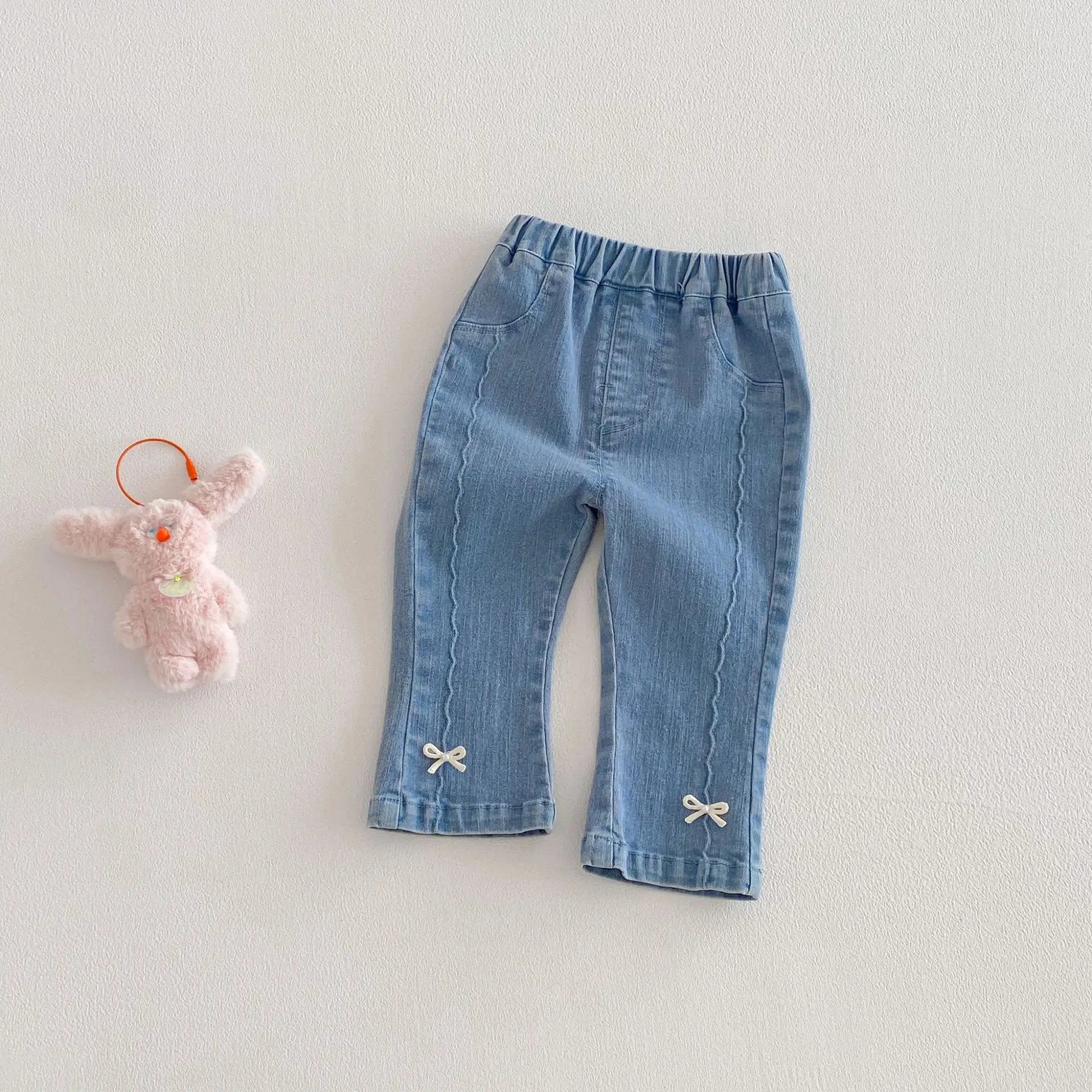 LILIGIRL Girls Jeans with Cute Bow Decor, 2026 Korean Style Spring Denim Pants, New Kids Trousers