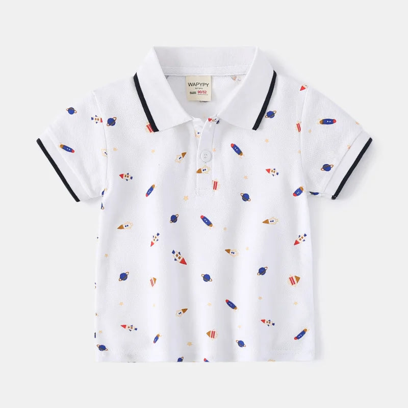 Formal Polo Shirts for Kids Polos Boy Toddler Clothes Party White Dinosaur Cute Korean Gentleman Shirt Summer Tops 2 4 6 7 Years