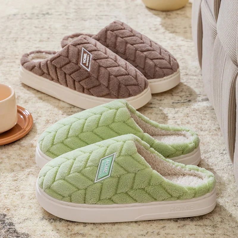 Cotton slippers men's winter new couple indoor home warm and non slip plush bag with cotton shoes women's added velvet
