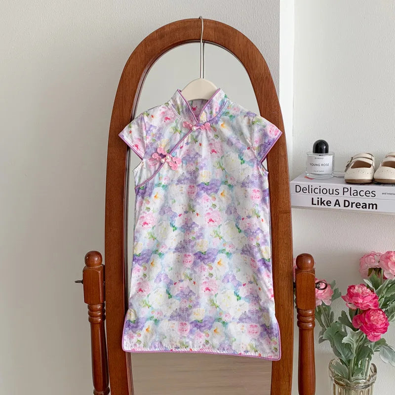 Traditional Chinese Clothing Cheongsams Qipao Girls Dress Ethnic Style Performance Costume Party Kids Clothes Children Clothing