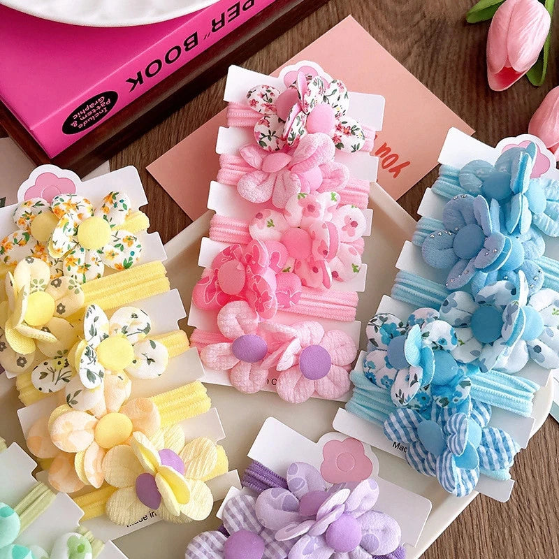 5Pcs/Lot Sweet Flower Hair Ties Fashion Elastic Children Hairband Hair Ropes Hair Accessories Scrunchies Gifts Daily Wear