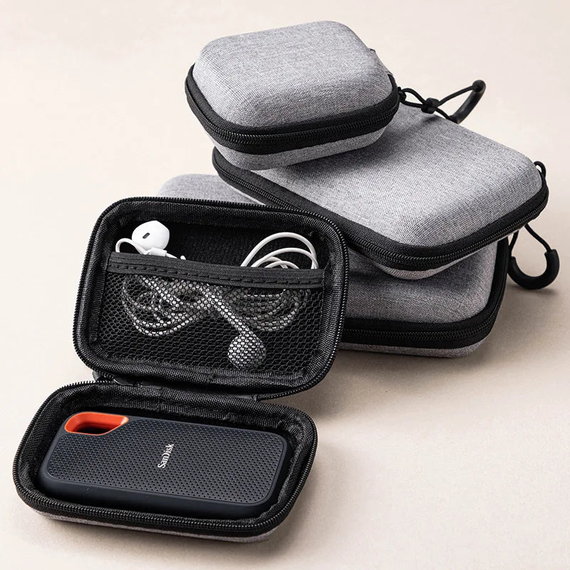 Portable Charger Case Earphone Storage Carrying Pouch Waterproof for Electronic Accessories Travel Organizer Earbuds Keychain