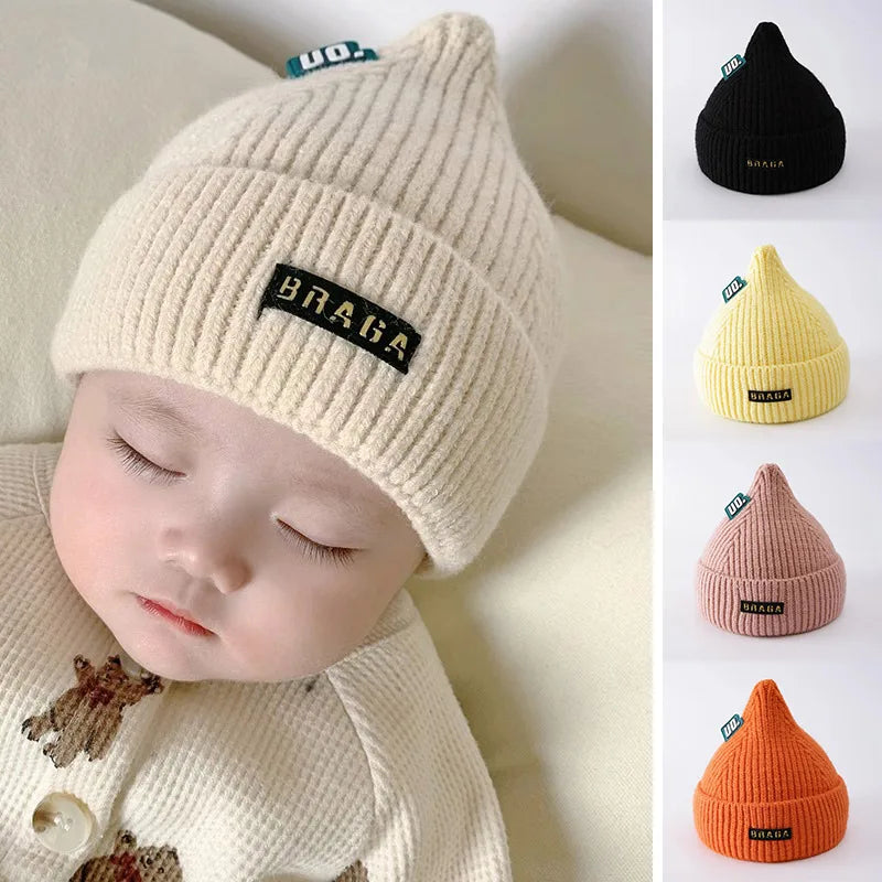 Cute Newborn Knitted Hat Winter Warm Baby Pullover Cap 3-18Month Boys Girls Solid Color Woolen Crochet Bonnet Children Beanies