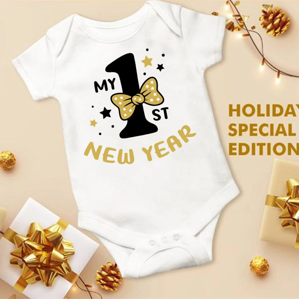 My First New Year Printed Baby Romper New Year Infant Romper Short Sleeve Jumpsuit Toddler Holiday Clothes Newborn Shower Gifts