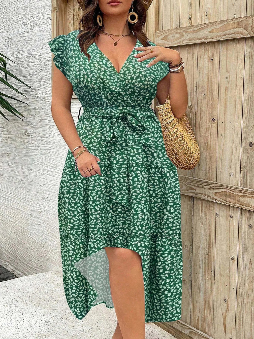 【Plus Size】 Floral Print Dress, Boho Fashion Casual Dress for Beach Holiday Vacation, Women's Plus Size Clothing for Summer