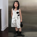Kids White Vest Set Boys Girls Floral Decor V-Neck Waistcoat Shorts Pants Toddler Summer Formal Party Gentleman Casual Outfit